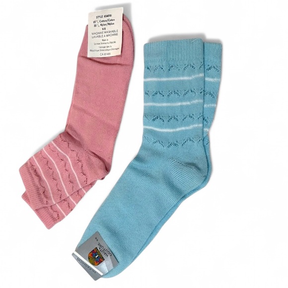 Hi-Fashion Accessories - NWT Vintage Crew Sock Bundle Haute Couture Cable Knit Crew Pastel Pink & Blue